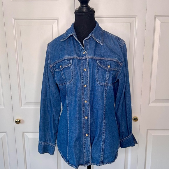 Jacob Denim Collared Long Sleeve Shirt with Snaps in Size M - Picture 1 of 4